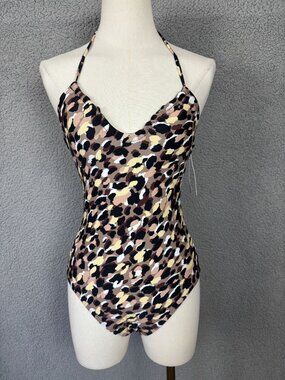 Salt + Cove Leopard Print Halter One-Piece Swimsuit Multicolor Size Small NWT's
